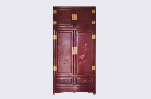 湘西高端中式家居装修深红色纯实木衣柜