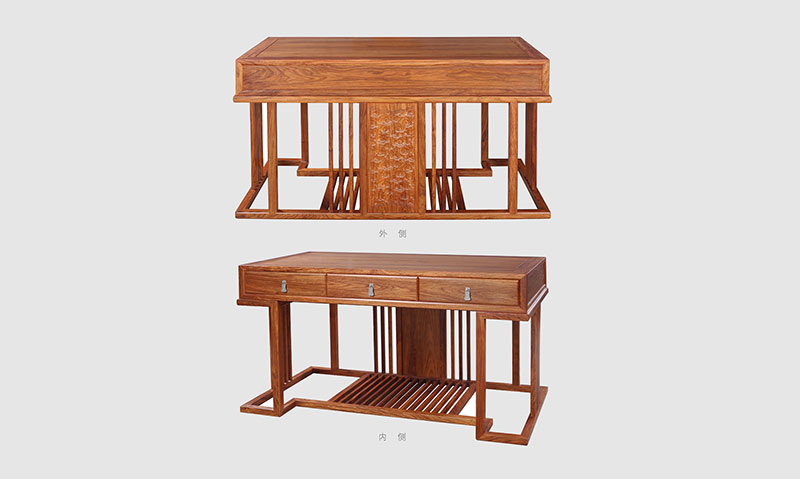 湘西 别墅中式家居书房装修实木书桌效果图